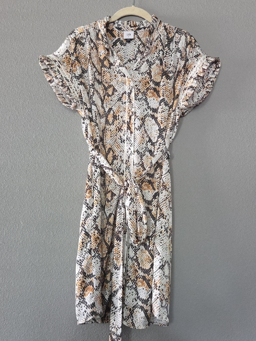 CAbi Cobra Dress in Neutral White, Brown & Black